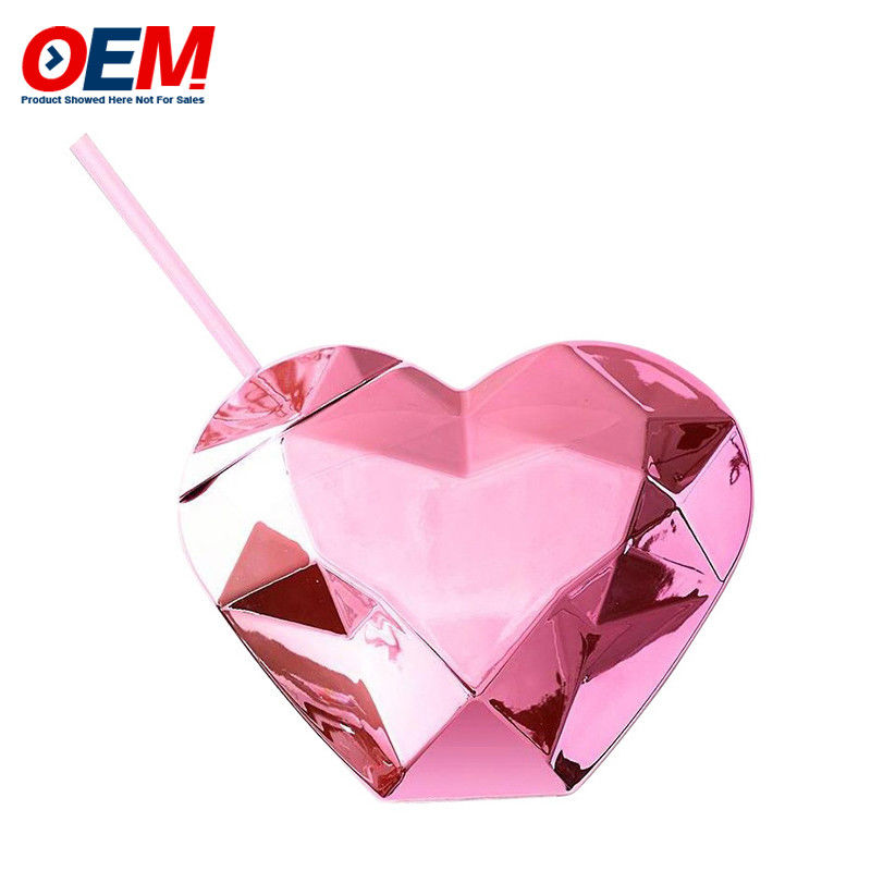맞춤형 PP Double Wall Cup With Straw OEM Sweet Heart 450ml 플라스틱 물컵