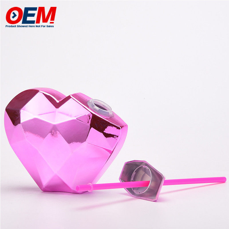 맞춤형 PP Double Wall Cup With Straw OEM Sweet Heart 450ml 플라스틱 물컵