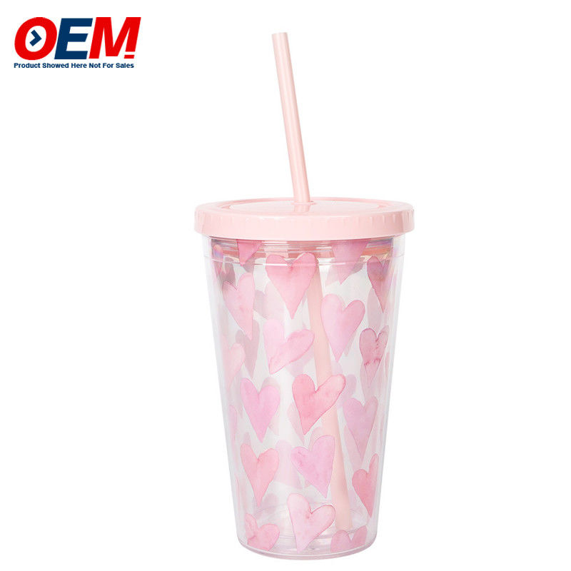 맞춤형 PP Double Wall Cup With Straw OEM 450ml 플라스틱 컵 고품질 귀여운 유니콘 물컵