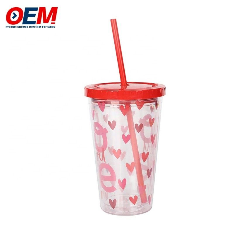 공장 맞춤형 PP Double Wall Cup With Straw OEM 플라스틱 컵 귀여운 곰 물 컵