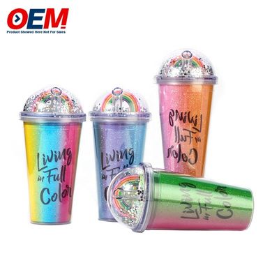맞춤형 PP Double Wall Cup With Straw OEM 플라스틱 컵 만든 물 컵